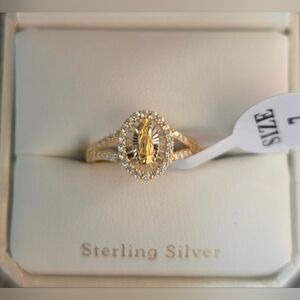 Cynthia Rowley White Yellow and Rose Three Color Virgin Mary CZ Ring, Size:7